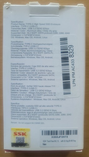 GENUINE SSK M.2 SSD ENCLOSURE HE-C322 TypeC USB 3.2 Gen 2 NGFF NEW Imperfect Box - Picture 2 of 9
