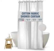Natural Cotton Shower Curtain - Light-Weight Washable Fabric Curtain Liner