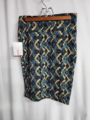 NWT LulaRoe Cassie Skirt Teal, Black And Tan Geometric Designs