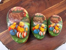 Vintage 3 Nesting West Germany Paper Mache Easter Egg Candy Container Chicks