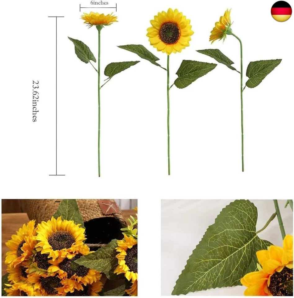 Große Künstliche Sonnenblumen Deko, 60cm Lange Stiel Seide Gefälschte Sonnenblum - Bild 3 von 4