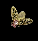 Honey Bee Brooch Pin Gold Tone Filigree W Pink Stones Vintage Costume Jewelry