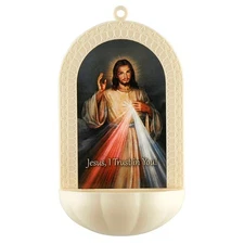 Divine Mercy Holy Water Font with Prayer Card - 5" x 3" Molded Plastic