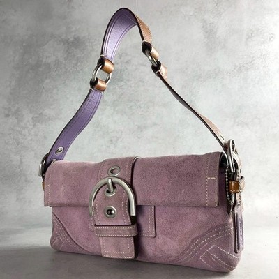 COACH Buckle Flap Soho One-Shoulder Bag Pink Purple Suede W/ Charm 