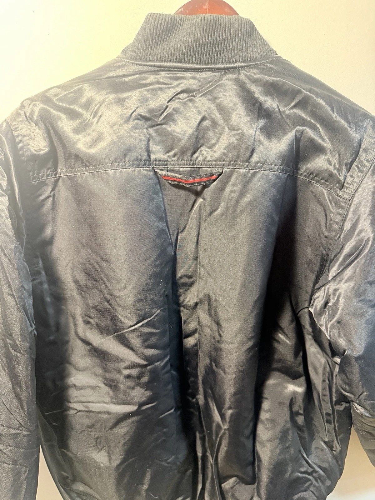 FUBU Athletics Men’s Black Satin Snap Bomber Jacket Quilted Lined NYC 05 Medium  image 9