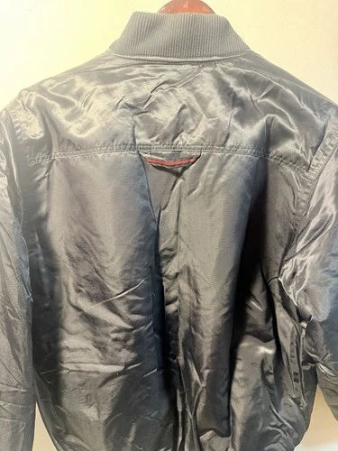 FUBU Athletics Men’s Black Satin Snap Bomber Jacket Quilted Lined NYC 05 Medium  image 9