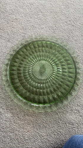 Jeannette Windsor Diamond Green Depression Glass 10.25" Cake Plate