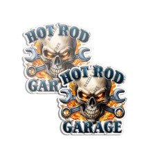 Vintage Hot Rod Shop Garage Flaming Skull Stickers Decal Made in USA 2 PACK