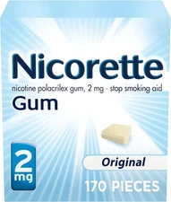Nicorette 2mg Nicotine Gum Original Unflavored Help Quit Smoking Aid 170 Count