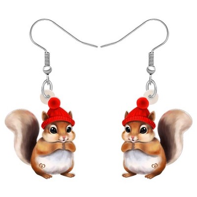 Acrylic Cute Christmas Costume Hat Squirrel Earrings Dangle Animals Jewelry Fun