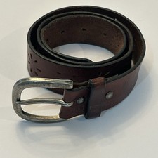 Brown Genuine Cow Leather Perforated Flower Belt Made in USA 1 1/2" Wide 37 1/2"