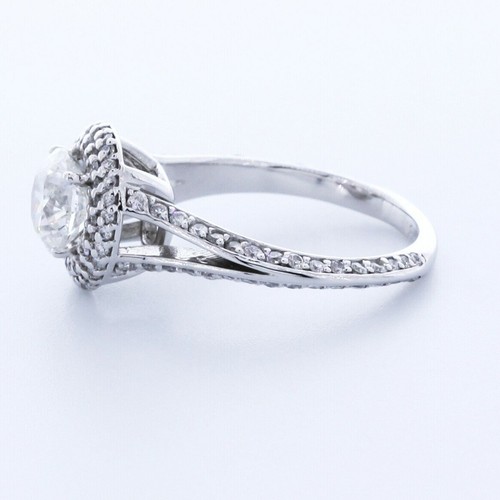 2.0 CT Lab-Created Diamond E/VS2 Round Cut 18K White Gold Prong Halo Accent Ring - Picture 3 of 3