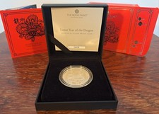 Royal Mint 2024 Lunar Jahr des Drachen 1oz Silber PP £2 Münzbox & COA