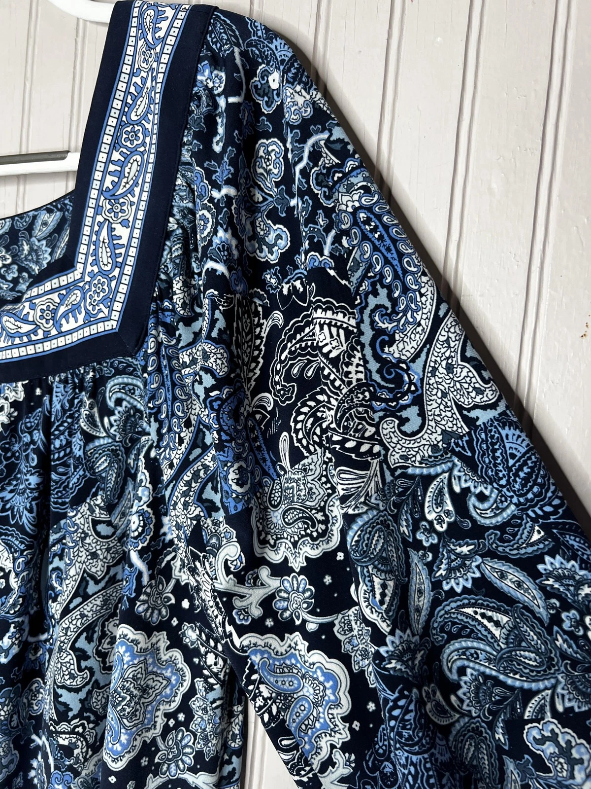 Abito Michael Kors donna grande paisley boho scollo quadrato manica 3 4 nuovo con etichette $135