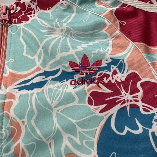 Adidas SST Superstar Track Jacket Youth XL Pink Blue Floral Full Zip Stripes - Picture 3 of 10