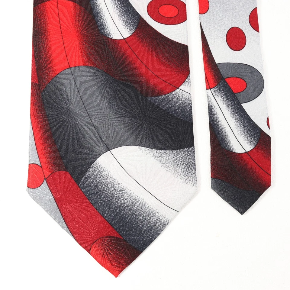 Corbata Enrico Capucci Hombre 59 en Seda Festiva Colorida Vibrante Roja Negra Geo Ancha Foto 3 de 4