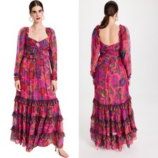 Farm Rio Dress Size XS Sweet Forest Maxi Pink Floral Long Sleeve Keyhole Lined