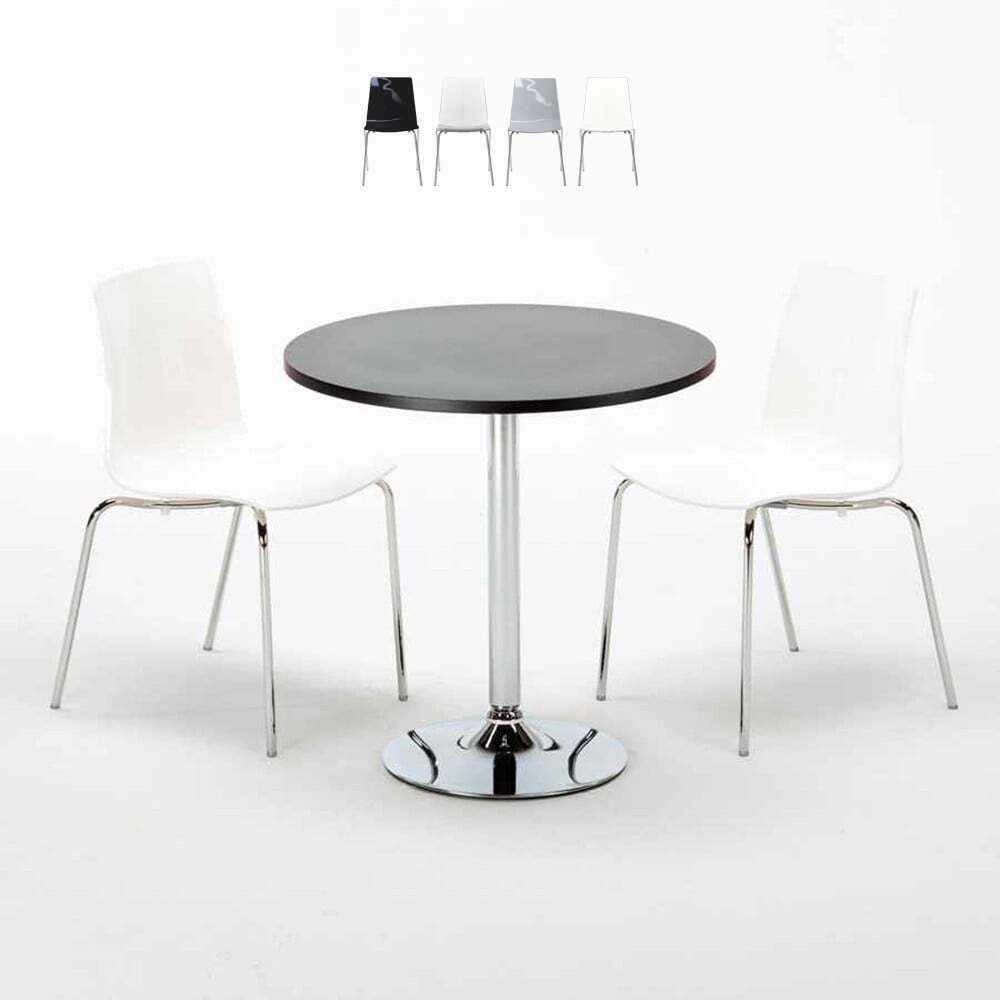 Mesa Redonda Negra 70x70 cm y 2 Sillas De Colores Lollipop Gold