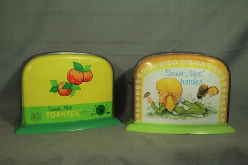 2 Vintage Ohio Art tin Sunny Miss toy Toasters  Little girl butterfly oranges - Picture 1 of 5