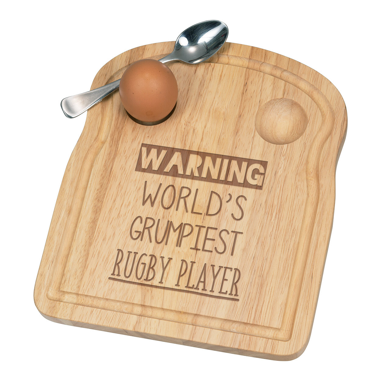 Warning World's Grumpiest Rugby Player Breakfast Dippy Egg Cup Board Best Funny