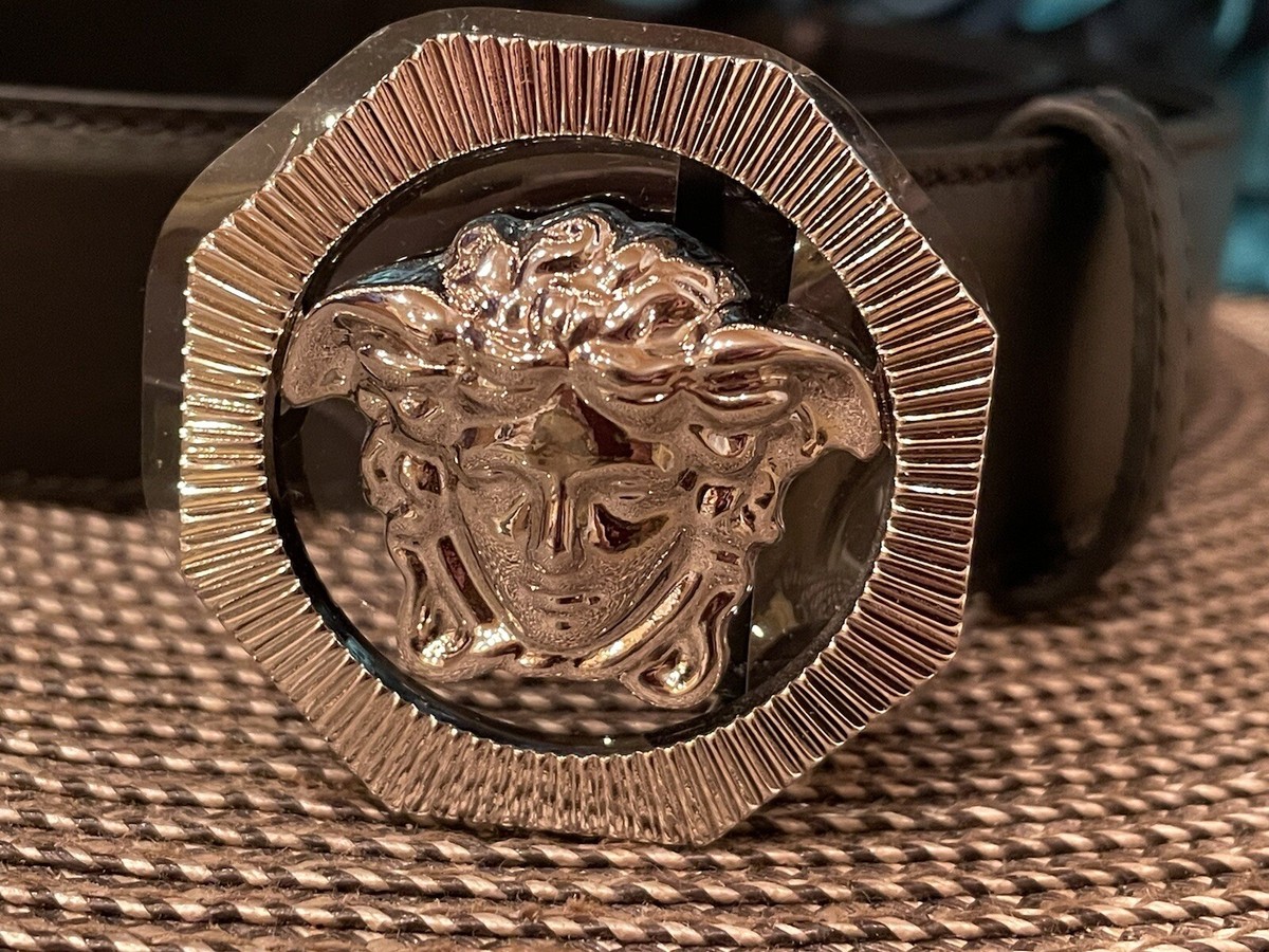 VERSACE Black & Silver Large Medusa Buckle Belt Size 85 or VERSACE Black & Silver Large Medusa Buckle Belt Size 85 or