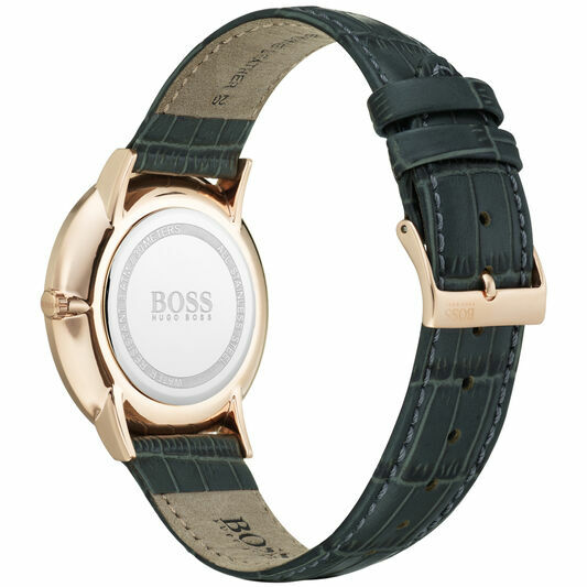 Hugo Boss Mens William Grey Cro Leather Rose Gold Tone Chronograph