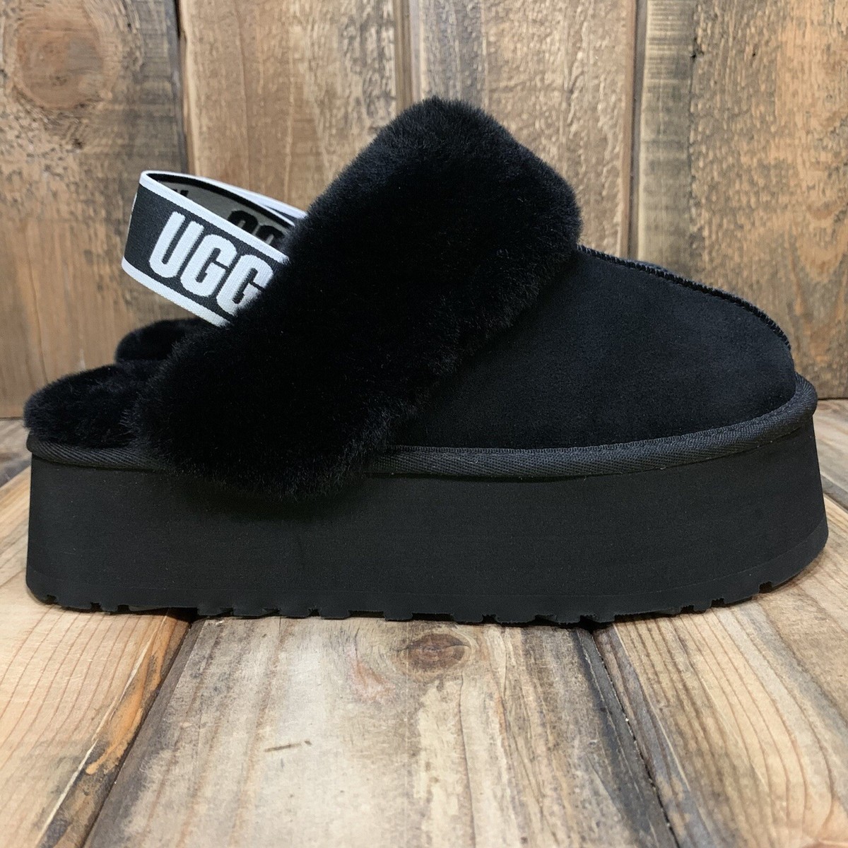 UGG FUNKETTE SLIPPER PLATFORM SLINGBACK SLIDE BLACK SUEDE WOMEN US EU 40  UK