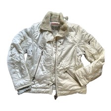 Prada White Jacket Shiny Shearling Collar Utility Style 90s Vintage
