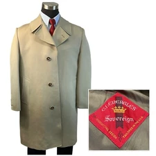 42R Vtg Gleneagles Sovereign Trench Coat 3 Button Sz 42 Fortrel Double Knit Mens