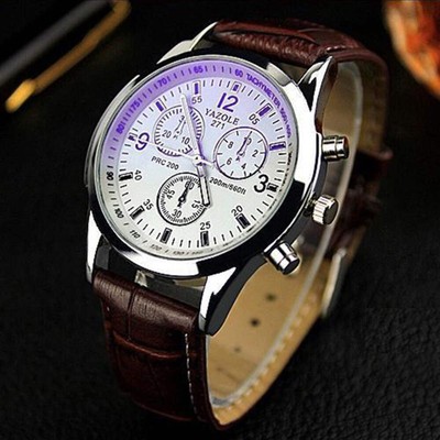 Elegant Multifunctional Leather Strap Men's Watch with Blue Glass Dial
