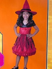 Spider Witch Costume Girls  10-12 Plus Red Velvet Web Lace Bat EUC
