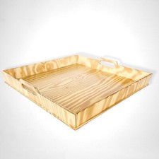 HANDMADE Tray Rustic Yellow Natural Pinewood Handles Square Large Made in USA