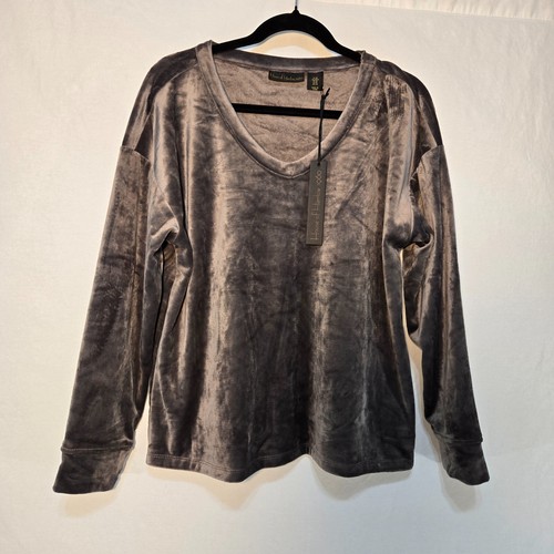 HOUSE OF HARLOW Grunge Cozy Gray Velour Velvet Lounge Sweatshirt Top Size M NEW!