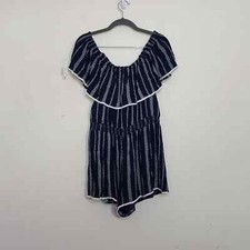 Lulus See Ya There Navy Blue Print Off-Shoulder Romper Size L