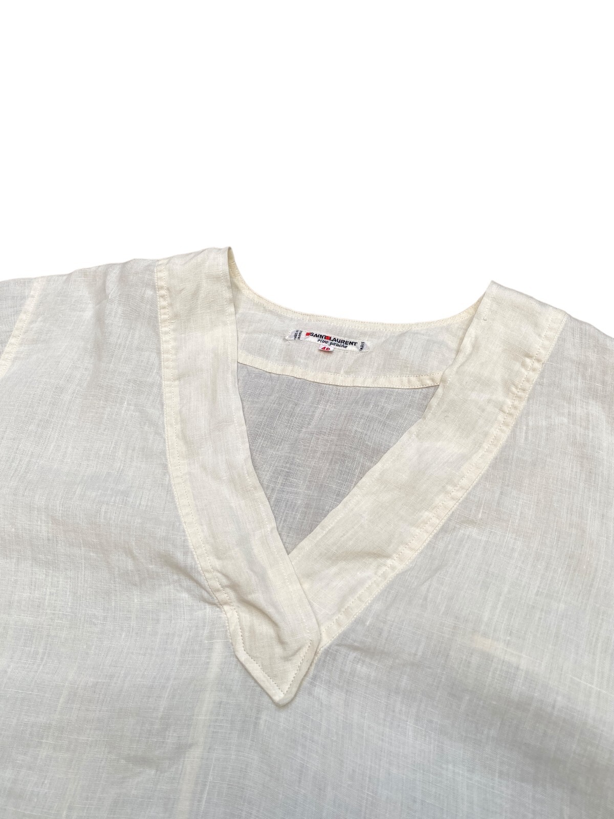 T shirt vintage in lino Yves Saint Laurent anni '70 colore avorio taglia M