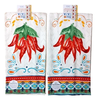 Set of 2 Mi Casa HOT CHILI PEPPERS Terry Kitchen Towels by Kay Dee Designs