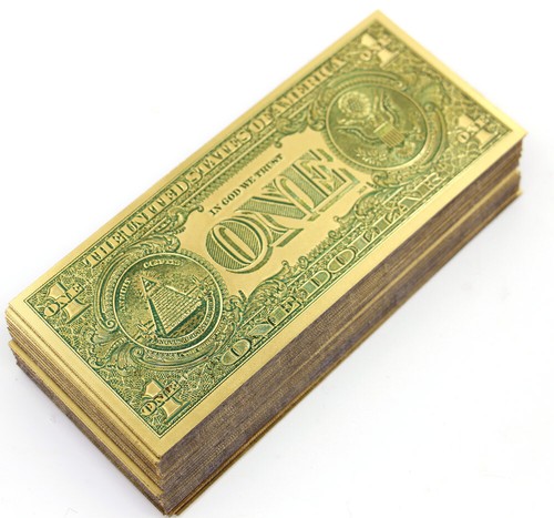 Wholesale Lot 100 Pcs $ 1 Dollar Color Gold Notes Money Banknotes Crafts New - Picture 6 of 7