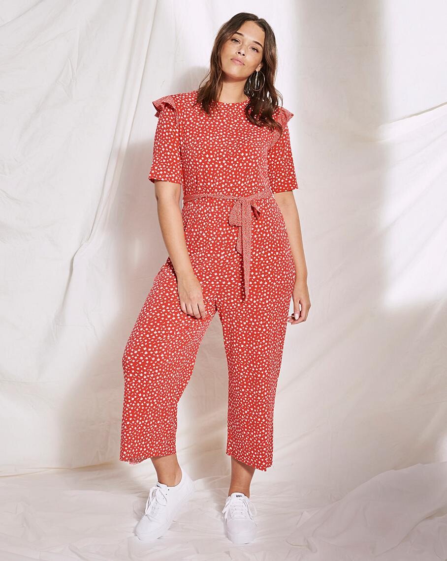 Simply Be Red Spot Jersey Wide Leg Jumpsuit Without Belt Size UK