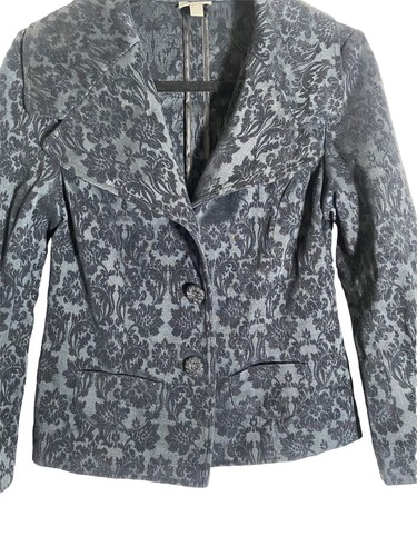 J. Jill Womens 6P Blazer Jacket Black Jacquard Velvety 3 Button Goth - Picture 5 of 11