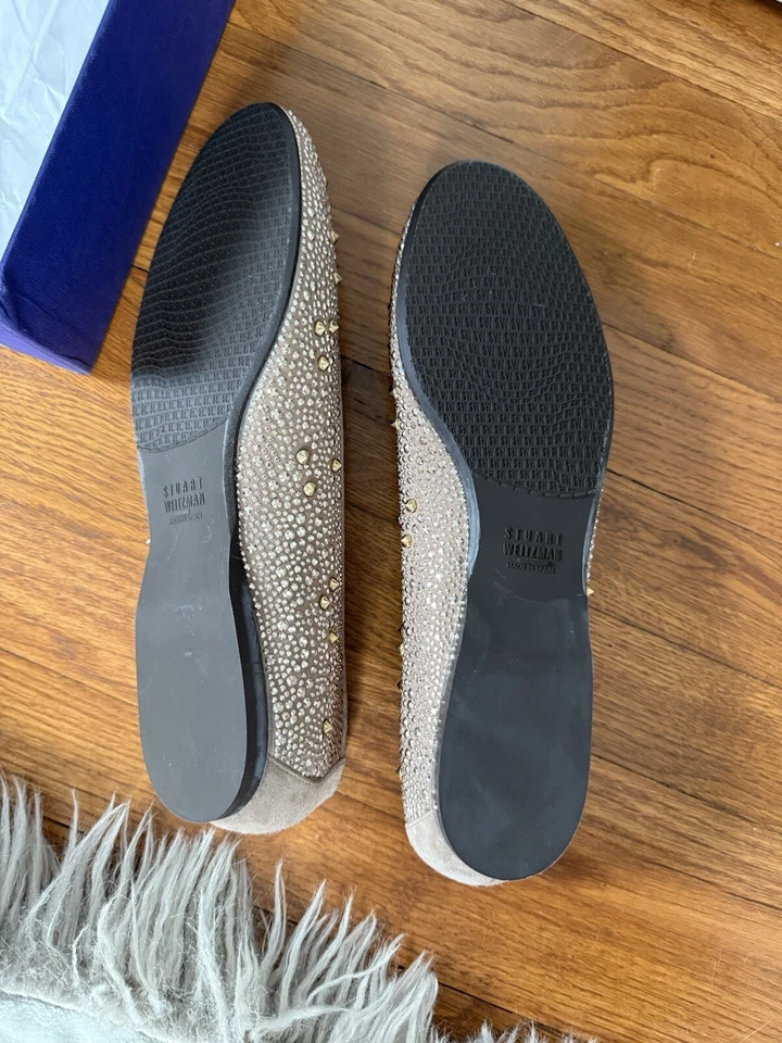 NUEVO BALLET DE GAMUZA STUART WEITZMAN NUBEADS $365 TACHONADO AVELLANA LATTE Foto 3 de 4