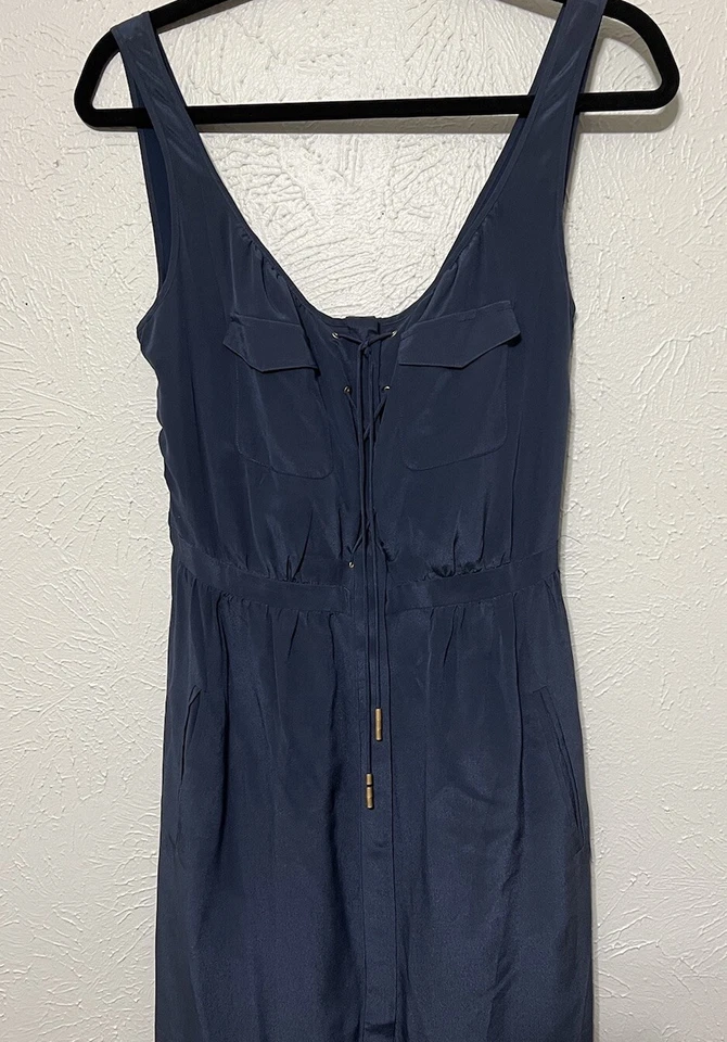Vestido midi de seda sin mangas Leifsdottir Anthropologie azul marino talla 4 bolsillos formales Foto 2 de 4