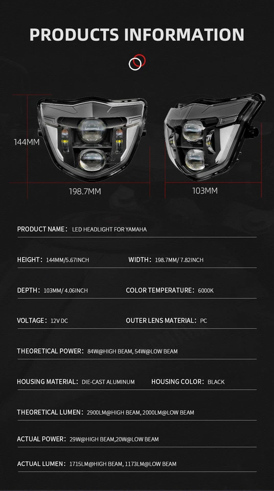 Светодиодная фара HS1 лампа для Yamaha WR450F WR250F 2014-2024 с дальнего ближнего света / DRL - Изображение 3 из 4