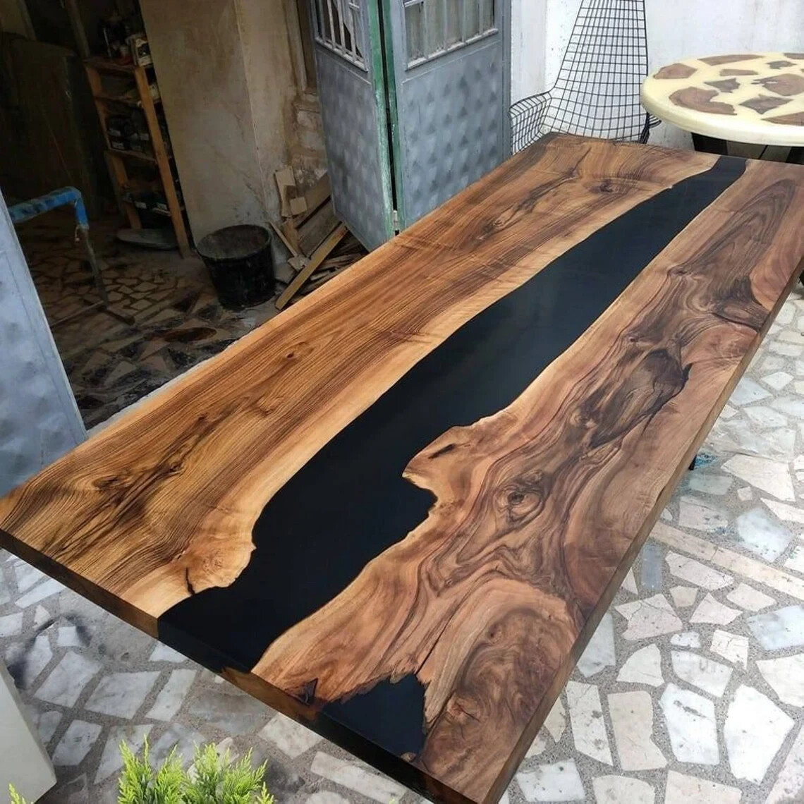 Handcrafted Wood and Black Epoxy Resin Coffee Table with Unique Artisan Design-image