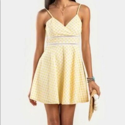 Francesca Fit & Flare Embroidered Eyelet Floral V Neck Mini Dress Yellow -  Sz M | eBay