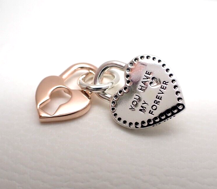 Authentic Pandora #783079C01 Two-tone Twistable Heart Padlock  
