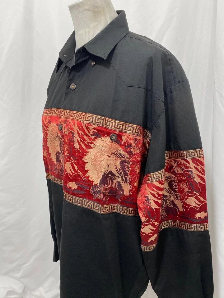 Camisa Western Grande Para Hombre Buffalo Country Negra y Roja Con Botones Foto 3 de 4