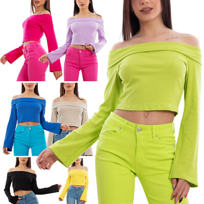 TOOCOOL VB-5422 Women's Long Sleeve Gypsy Boat Neckline Crop Top