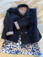 Petit Bateau Navy Jacket Coat Cotton Peter Pan Collar Polka Dot Size 3t 36mo