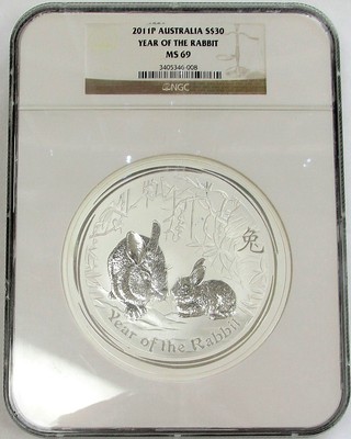 2011 P SILVER AUSTRALIA 32.15ozs KILO Kg LUNAR YEAR OF THE RABBIT COIN ...