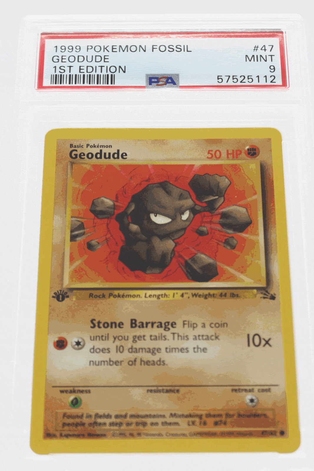 PSA 9 MINT 1999 Pokémon Fossil #47 Geodude 1st Edition !!!